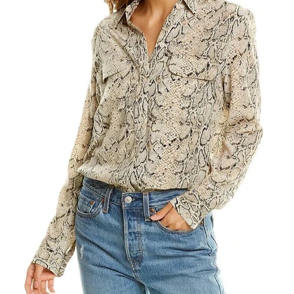 Equipment Tops - Equipment Women's Tan & Black Snakeskin Print Silk Shirt Button Front size S